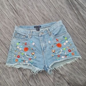 Embroidered jean shorts